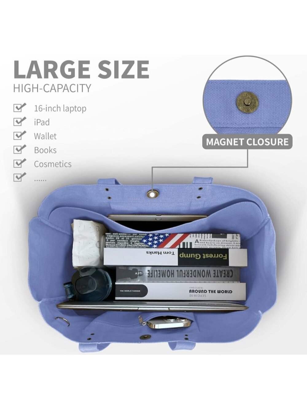 Women’s Violet Everyday Tote Bag Pockets Laptop Sleeve Work Bag - Picture 4 of 6